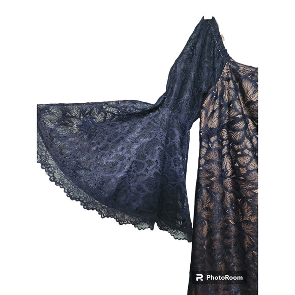 Trina Turk Navy Akamai Lanai Floral Lace off the shoulder dress 2 - Picture 3 of 5